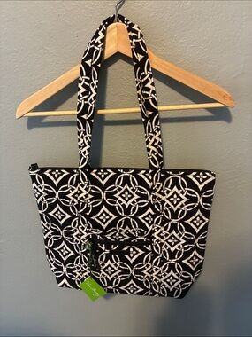 Vera Bradley Villager Concerto Black White Geometric Quilted Tote Bag NWT
